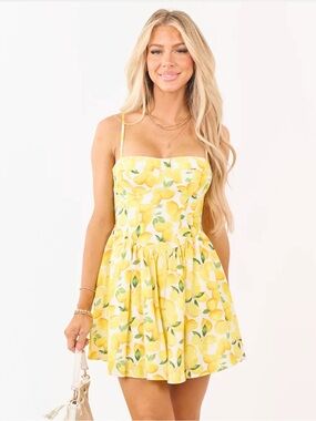 NWT Signature8 Lemon Print Sundress - Size L, Yellow/Green/White
